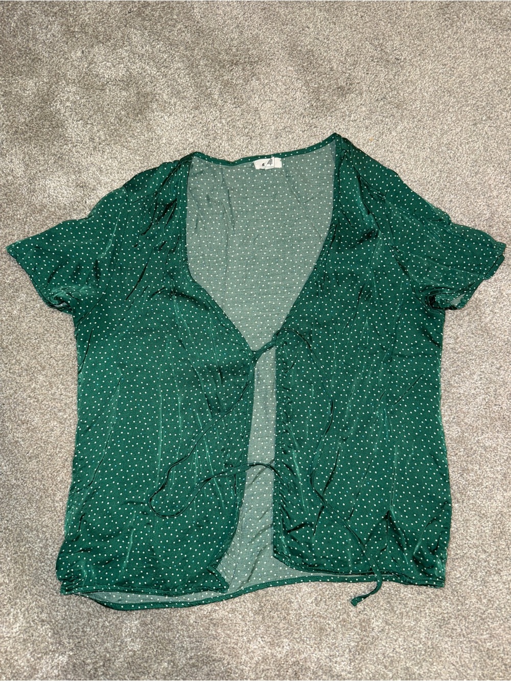 Aeroe Green Polka Dot Satin Tie-Front Women's Top